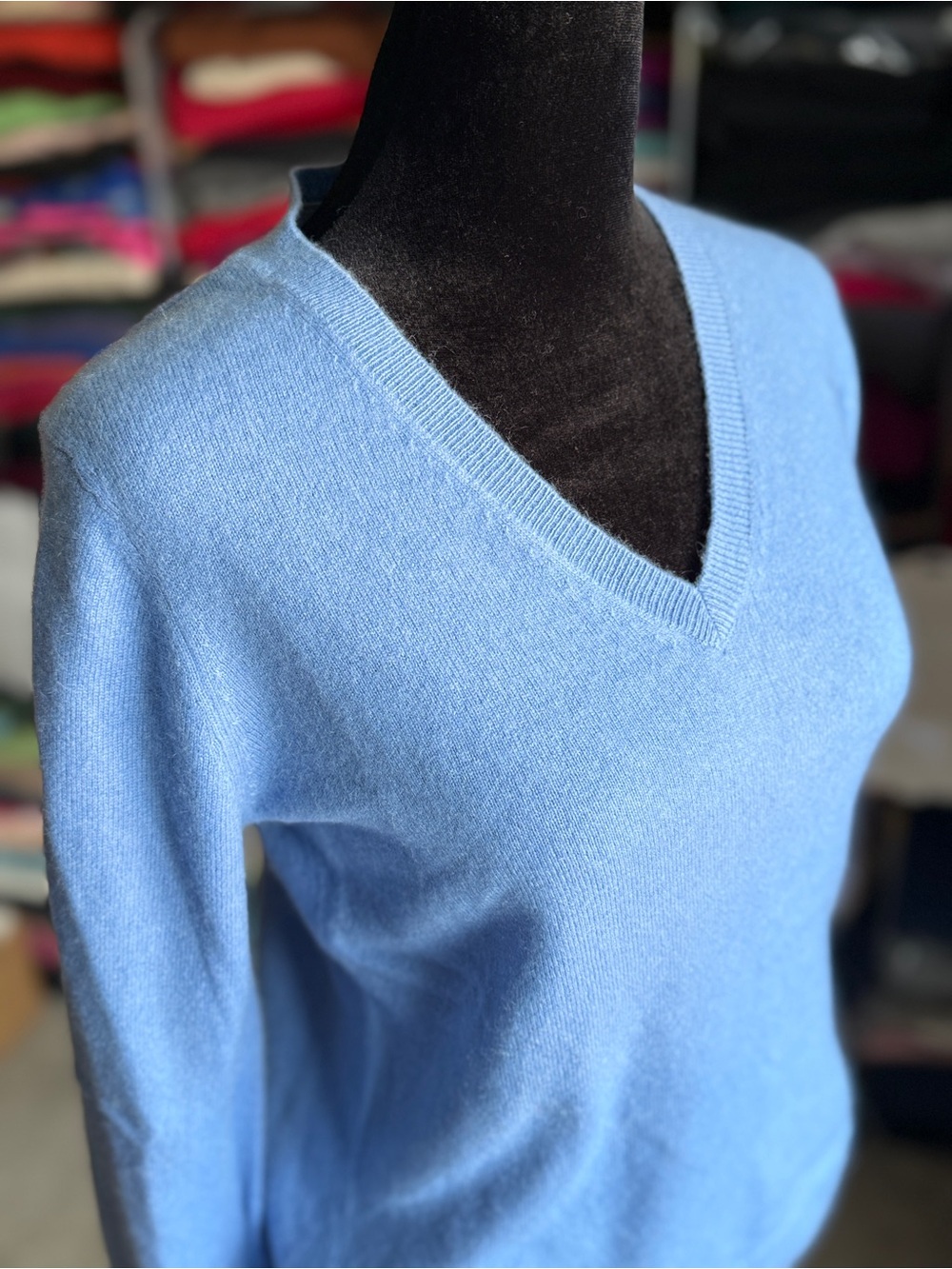 Classic V-Neck Women's Cashmere Sweater in Light Blue
